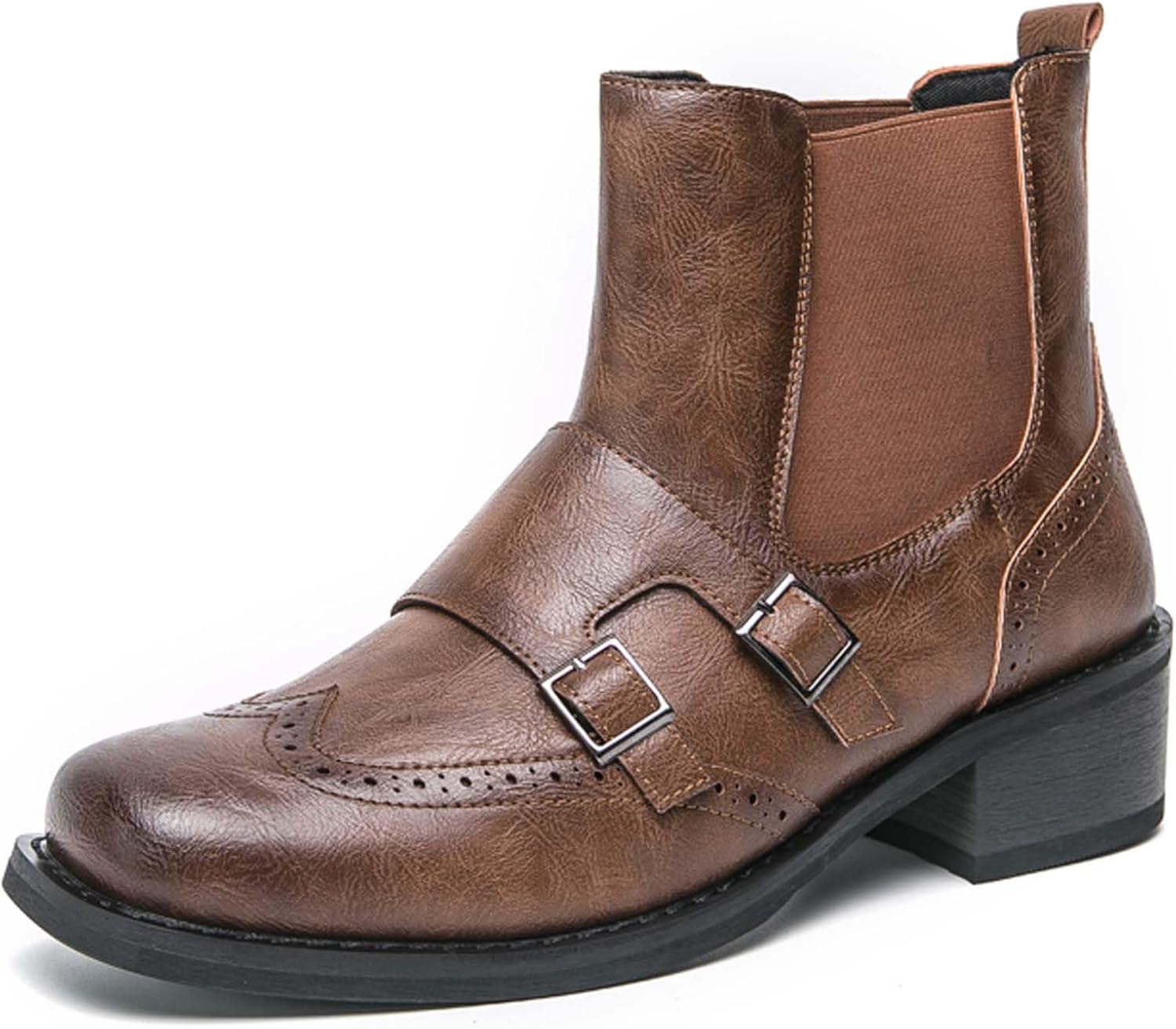 

Мужские ботинки Челси с модной пряжкой, высокие, для делового повседневного ношения, формальные, удобные и дышащие, для ходьбы, работы, свадьбы, служебной формы, кожаные туфли Generic, коричневый