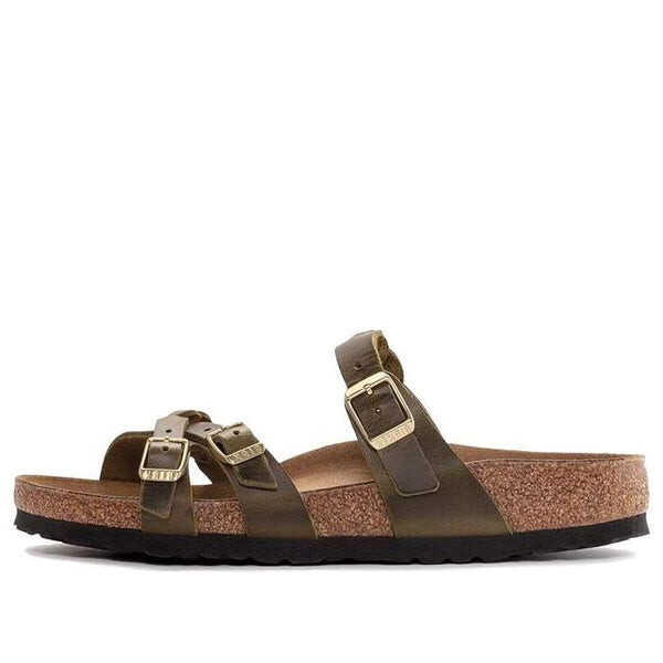 

Тапочки franca oiled leather narrow fit sandals 'olive green' Birkenstock, зеленый