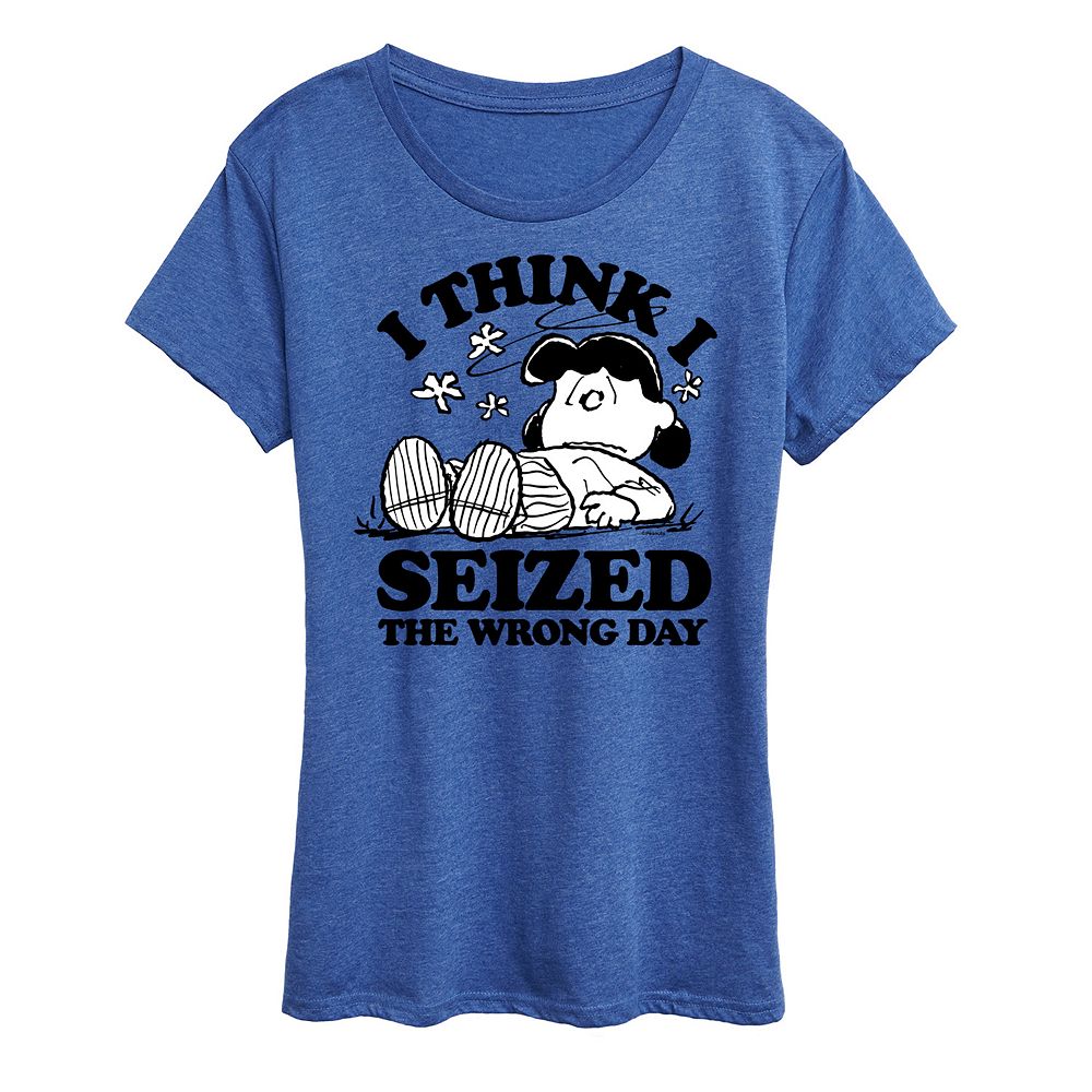 

Женская футболка с рисунком Peanuts Lucy Seized The Wrong Day Licensed Character, цвет Heather Royal Blue