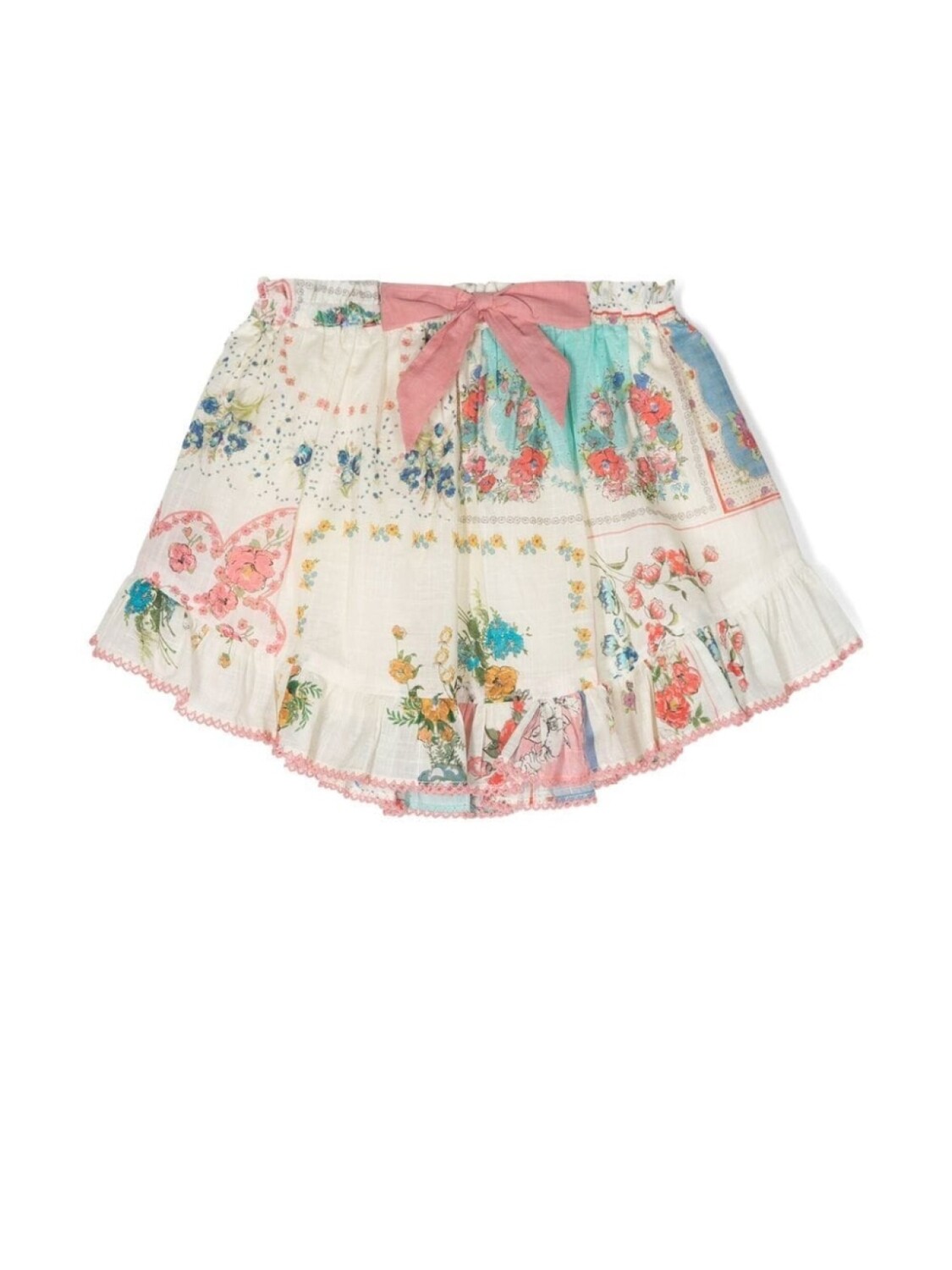 

ZIMMERMANN Kids мини-юбка с оборками и цветочным принтом, нейтральный цвет