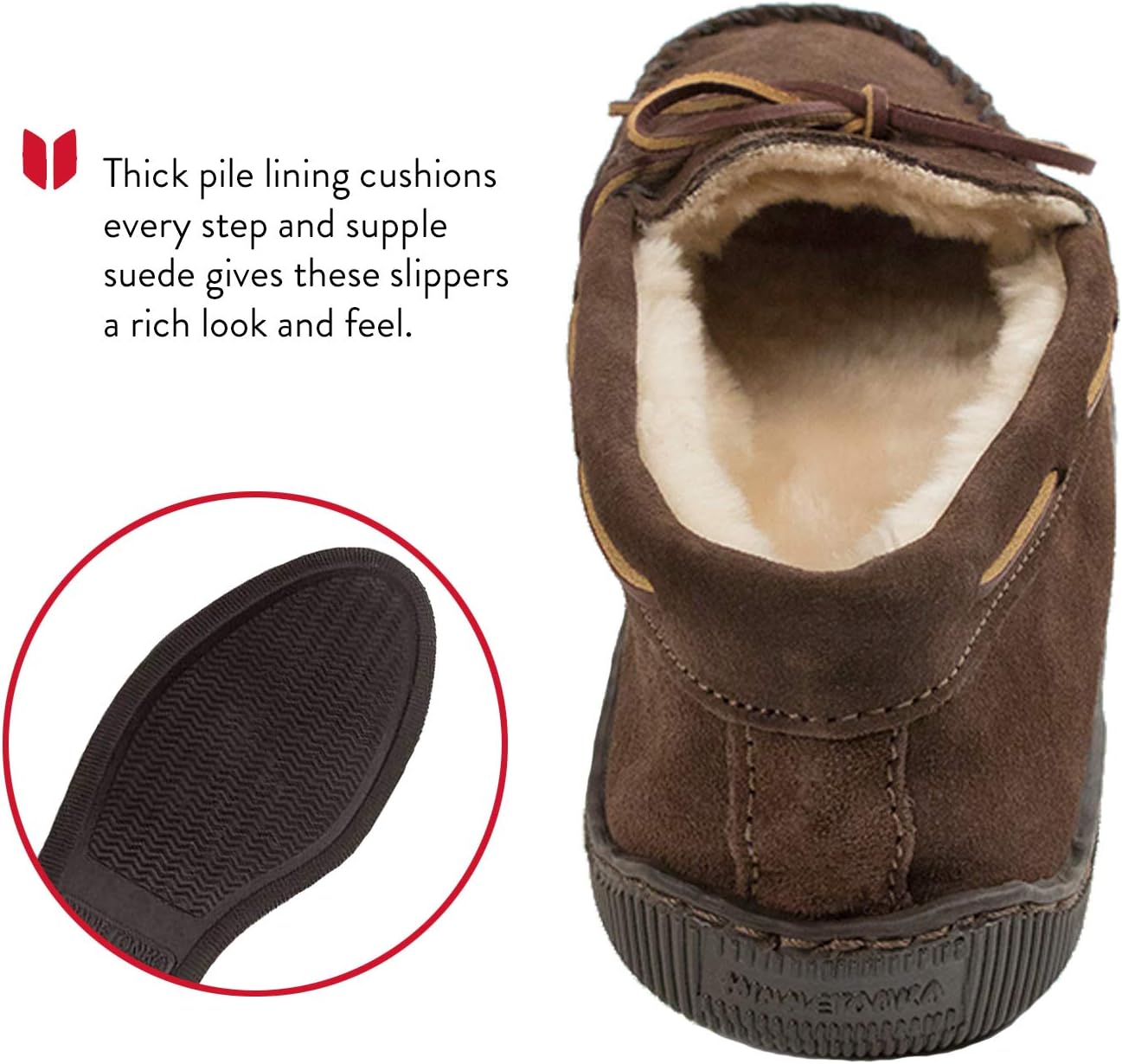 Мужские тапочки Minnetonka с плюшевой подкладкой и жесткой подошвой, шоколадный — фото 4