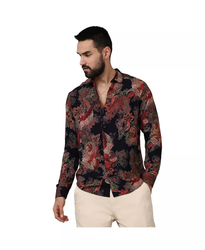 

Мужская рубашка Crimson Red & Midnight Black Paisley Flora Campus Sutra, красный