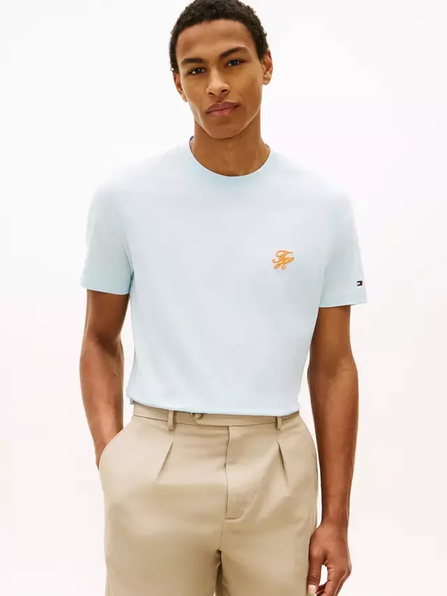 Хлопковая футболка прямого кроя с вышитым логотипом, светло-голубая Tommy Hilfiger