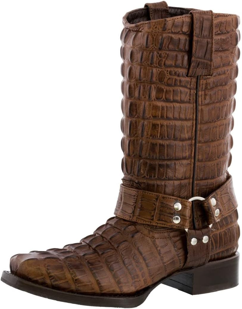 

Мужские коричневые кожаные байкерские ботинки Cowboy Professional с квадратным носком и тиснением под крокодила