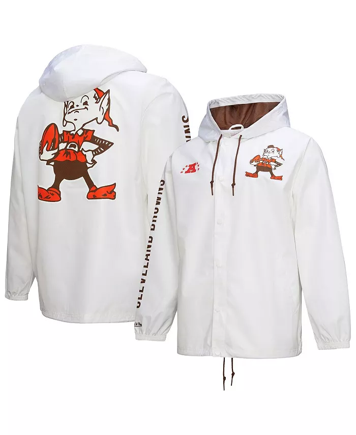 

Мужская белая худи-куртка на молнии Cleveland Browns с винтажным логотипом тренеров Mitchell & Ness