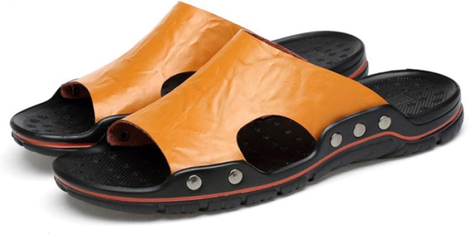 

Мужские кожаные повседневные сандалии CHUUMEE, пляжная обувь с антискользящей подошвой и плоской подошвой, желтый