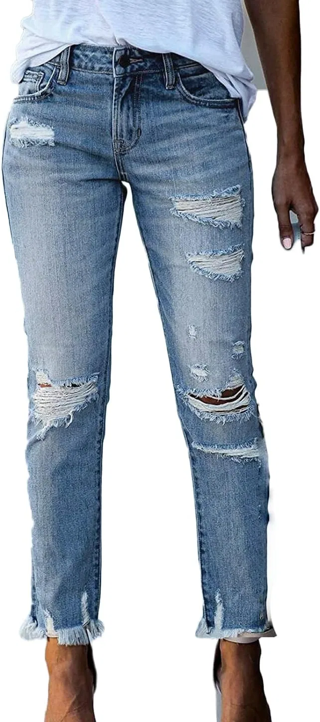 Джинсы скинни потертые, GPCHAN, Light Blue