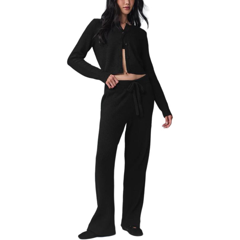 

Уютный свитер-кардиган укороченный, вязаный, женский Alo Yoga, черный