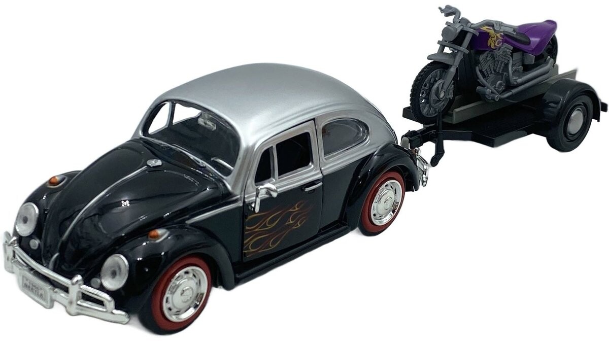 

Volkswagen Beetle с прицепом для мотоцикла 1:24 Motormax 79675