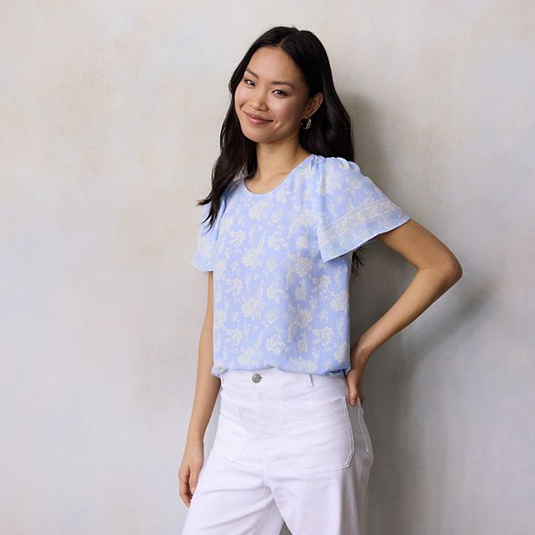 

Блузка с рукавами-крылышками Lc Lauren Conrad, Blue Paisley Border