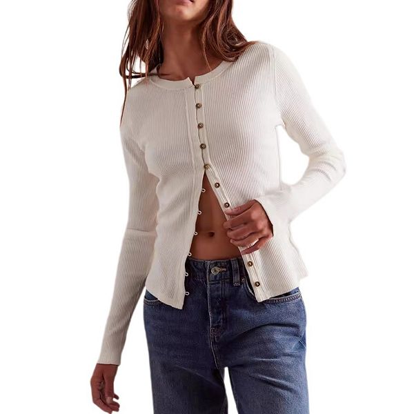 

Женский кардиган slim fitted с длинным рукавом y2k ribbed tops button down Yesfashion, White