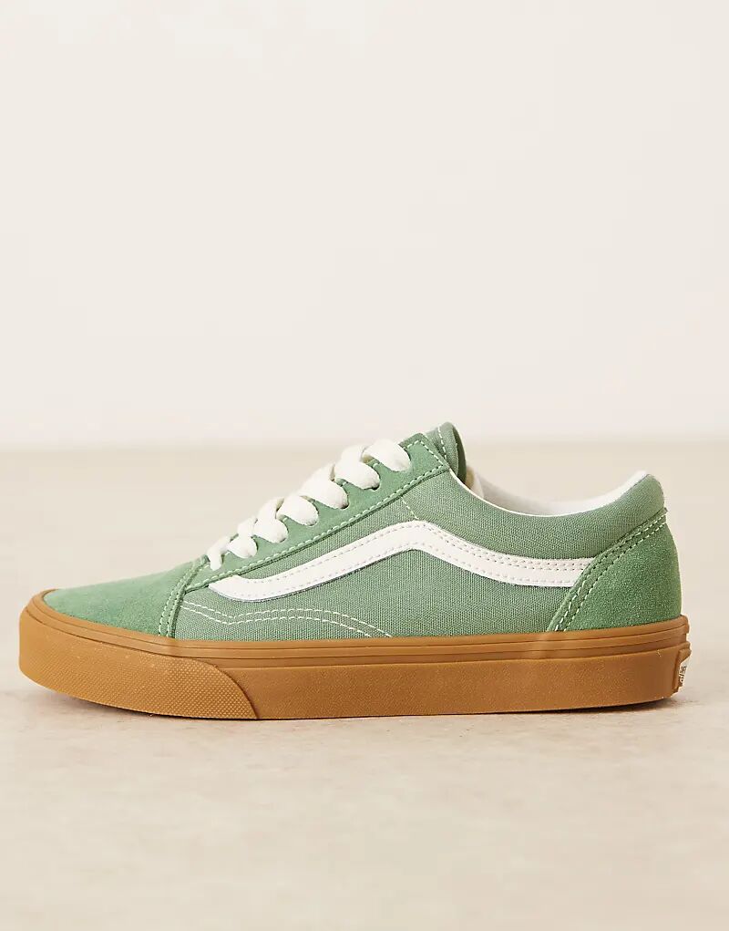 Кроссовки Vans Old Skool зеленого цвета с резиновой подошвой — фото 2