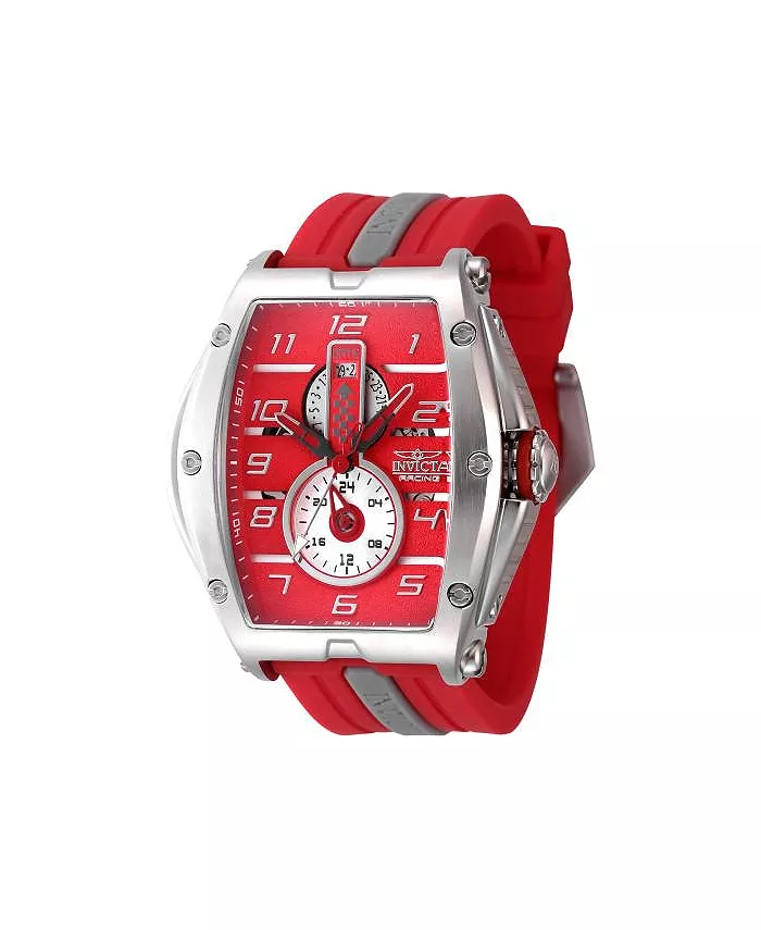 

Мужские часы Invicta Racing Quartz Multifunction с серебристым, серым и красным циферблатом, модель 47384, серебряный