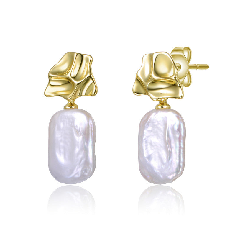 

Серьги-подвески из стерлингового серебра 14 карат с позолотой и пресноводным жемчугом Genevive, золотой