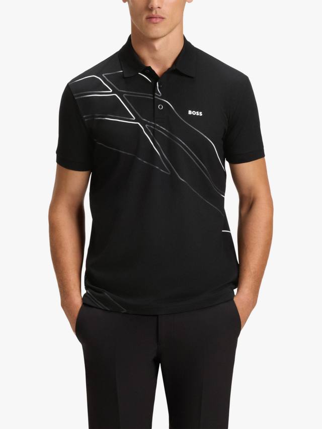 

BOSS поло с геометрическим принтом из хлопковой смеси HUGO BOSS, Black