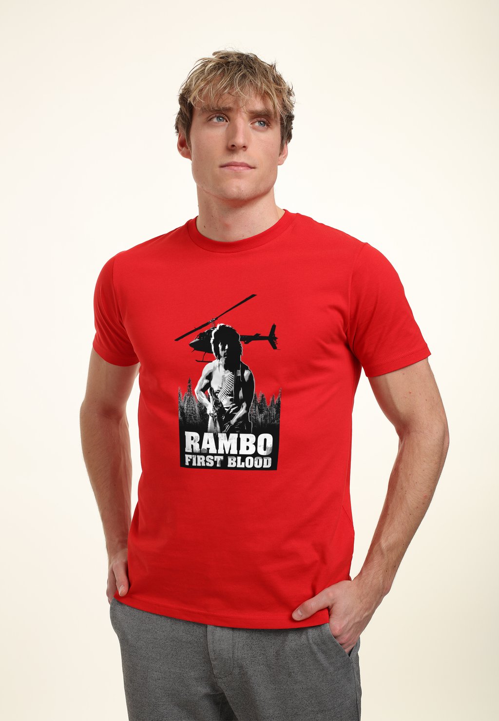 

Футболка с принтом RAMBO FIRST BLOOD FOREST HUNT Henry Tiger, красный