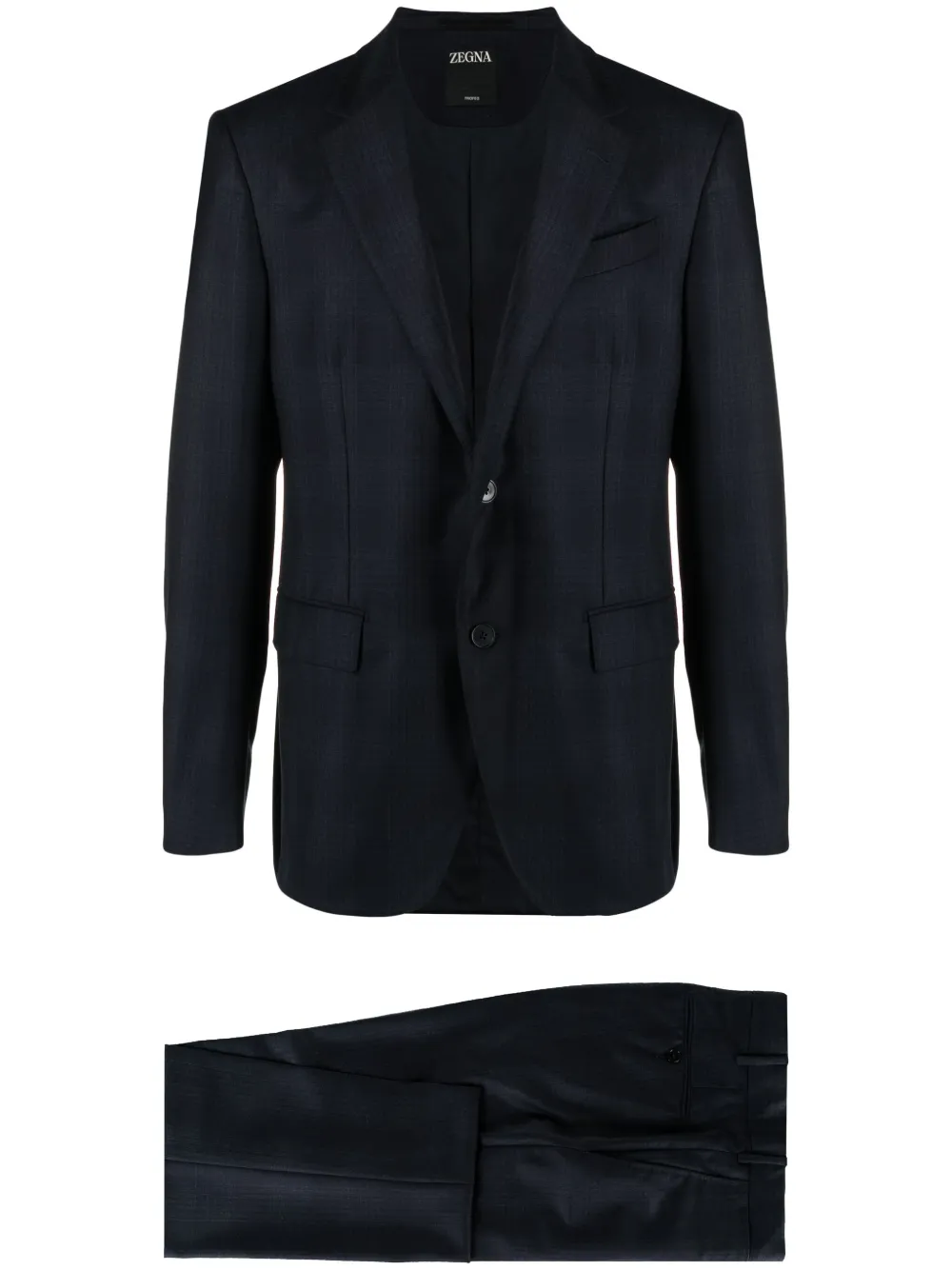 

Шерстяной клетчатый костюм с однобортным пиджаком Zegna, синий