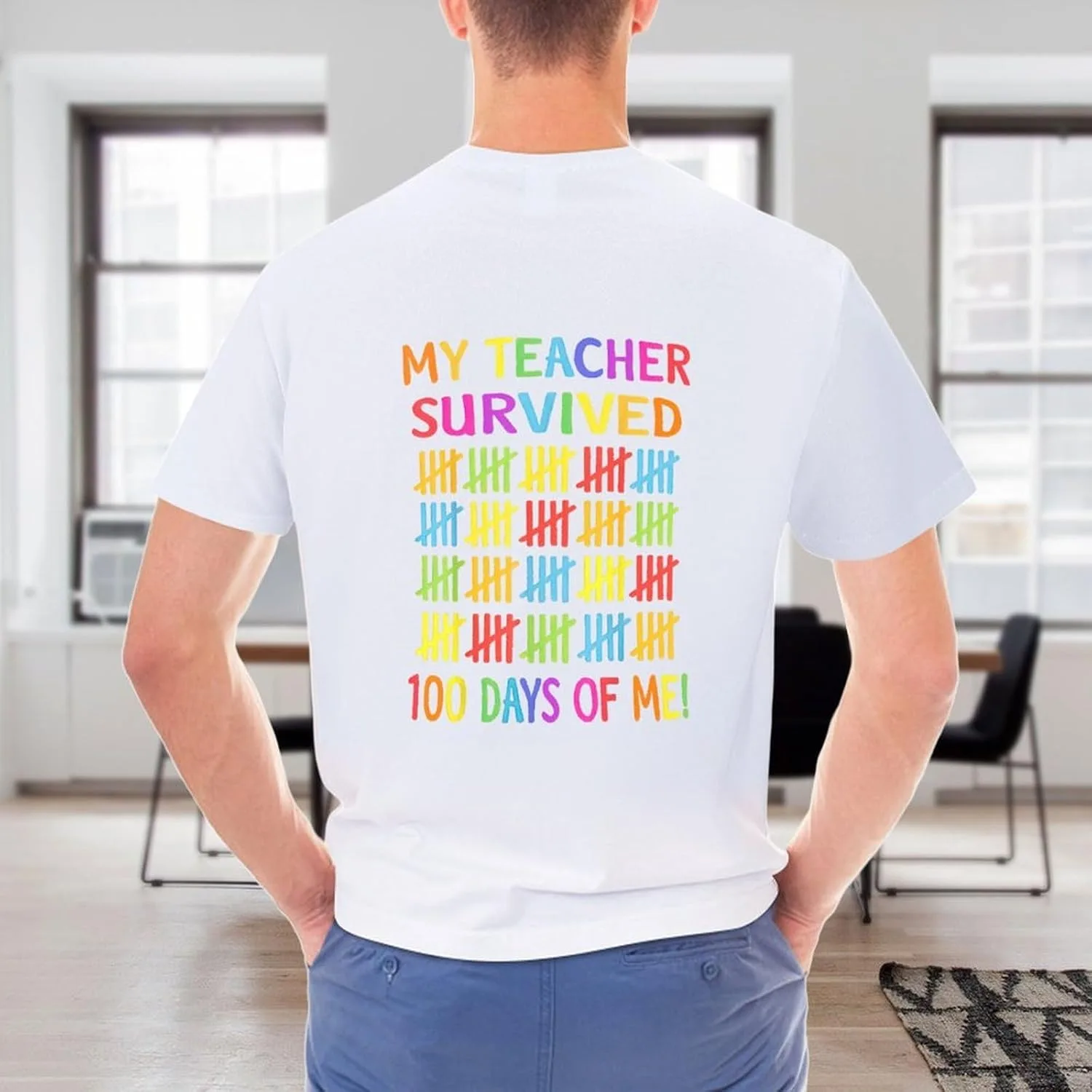 Футболка Funny 100 Days of School, модная, мягкая, дышащая, оригинальная, простая, для мужчин Generic, белый — фото 2