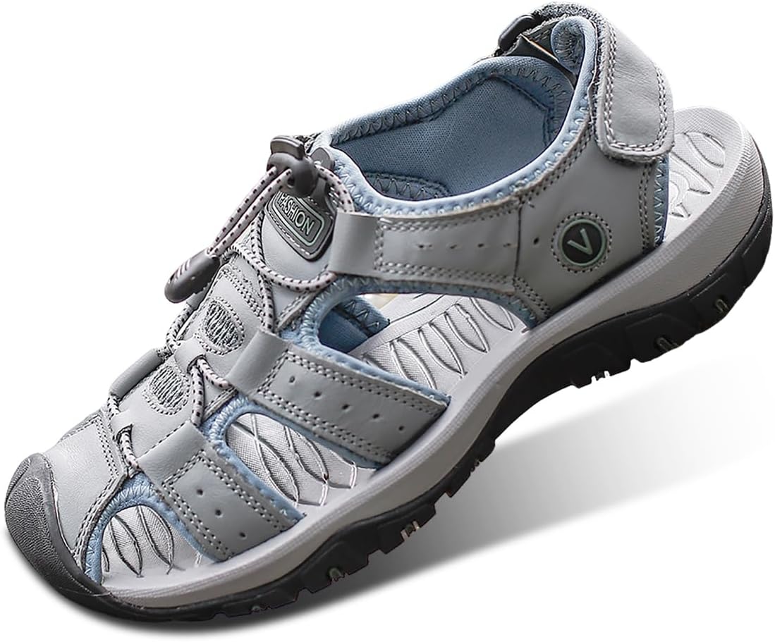 

Мужские регулируемые кожаные спортивные сандалии для любых условий, рыбачий стиль с превосходным сцеплением, регулируемый спортивный рыбачий стиль Modme, серый