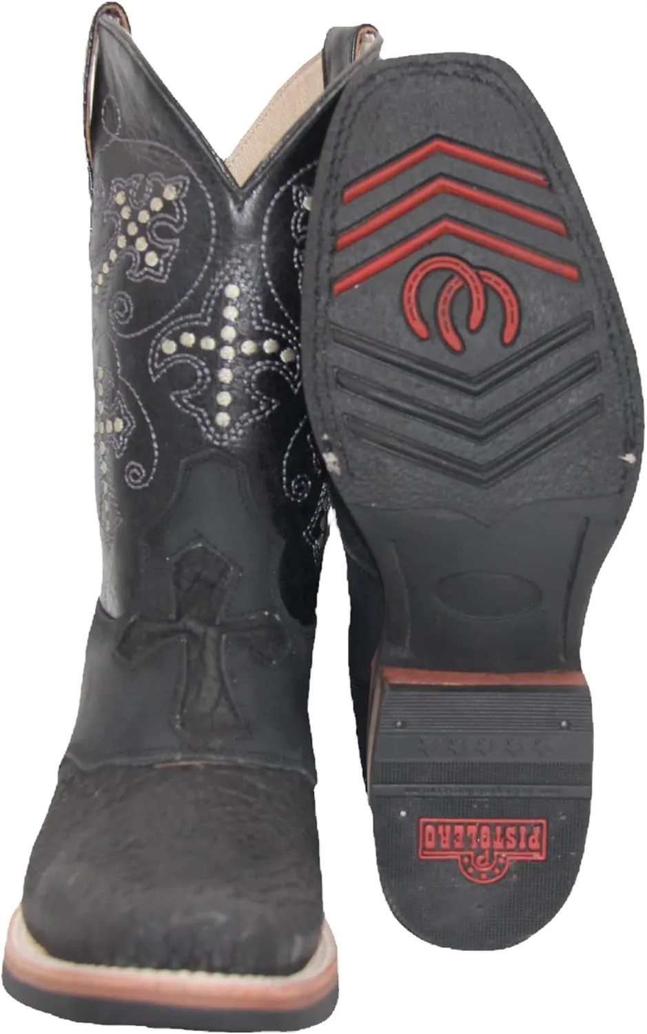 

Мужские ковбойские западные сапоги из натуральной кожи с квадратным носком и вышивкой, средней длины The Western Shops, черный