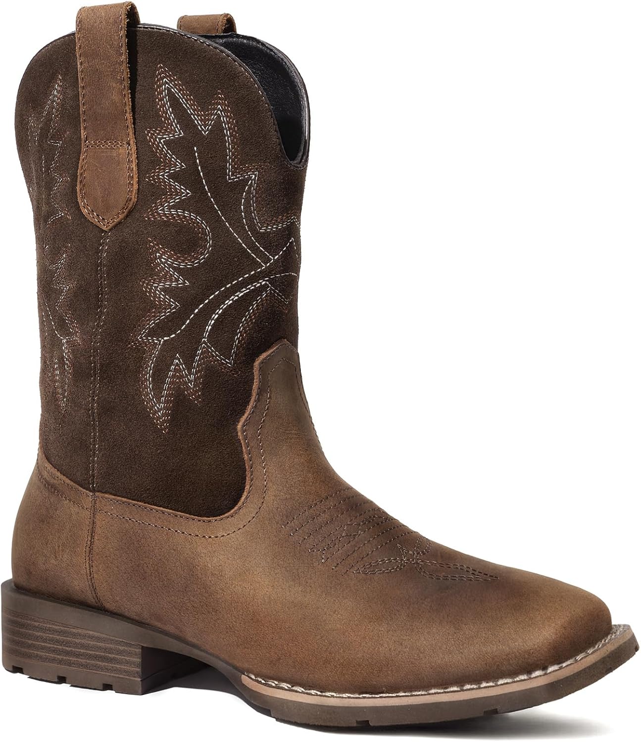 

Ковбойские сапоги Lumeheel для мужчин - мужские западные сапоги с классической вышивкой, слипоны с квадратным носком, противоскользящие деревенские сапоги на массивном каблуке, короткие прочные сапоги для весны и осени, коричневый