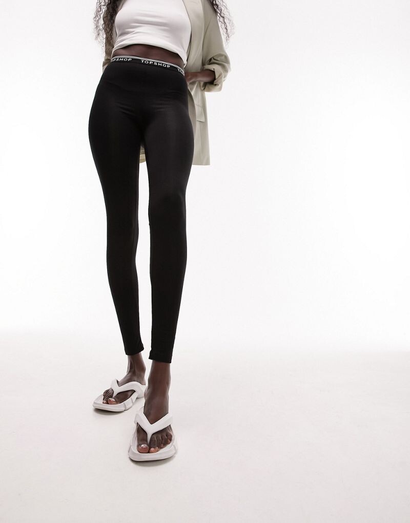 

Черные эластичные леггинсы с логотипом Topshop