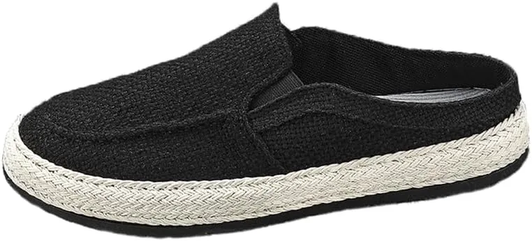 

Мужские лоферы из льняного холста, удобные сабо с закрытым носком, дышащие, легко надеваются, нескользящие повседневные тапочки Boxpopla, черный