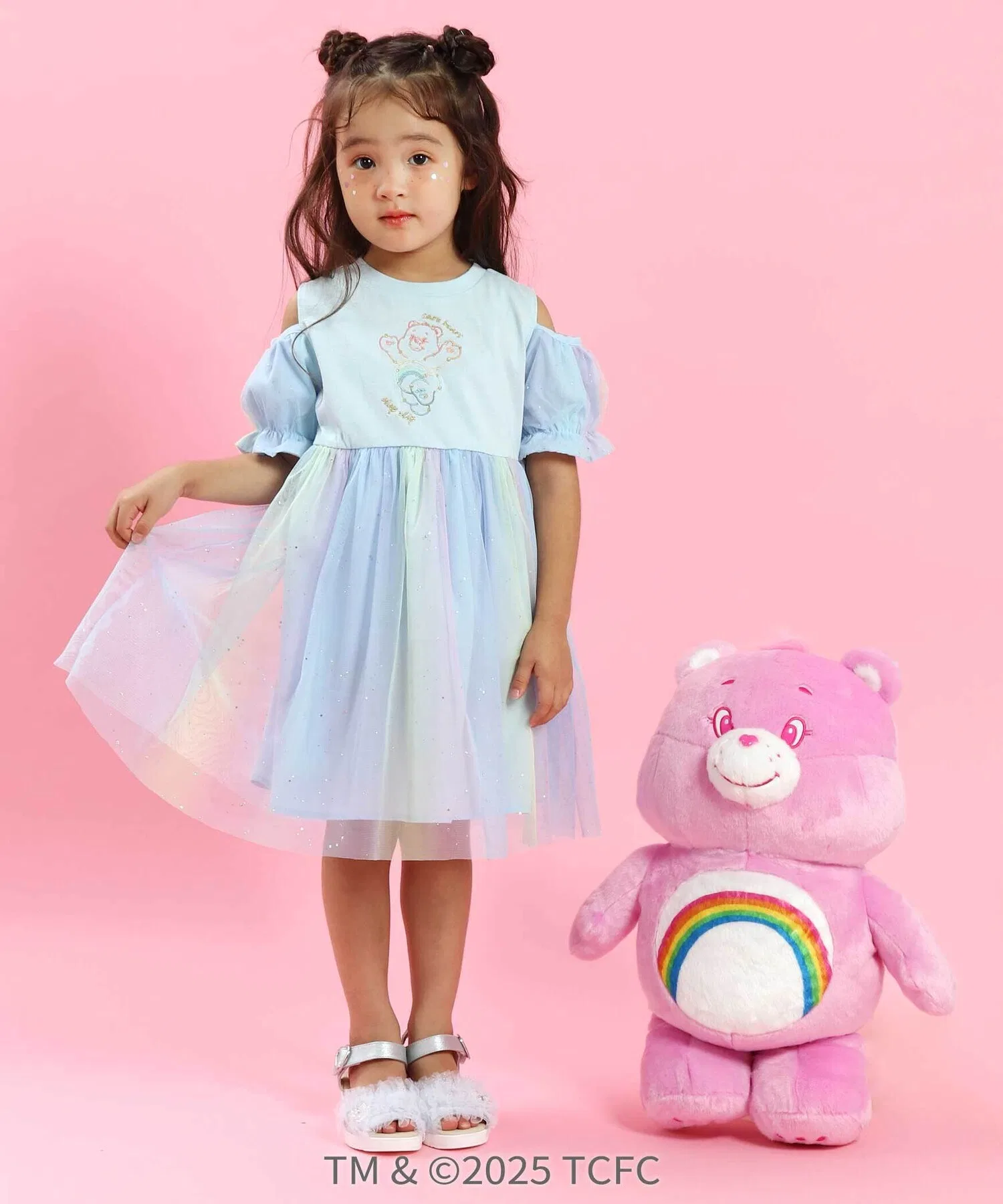 Детское платье с открытыми плечами SLAP SLIP с принтом Care Bears синее