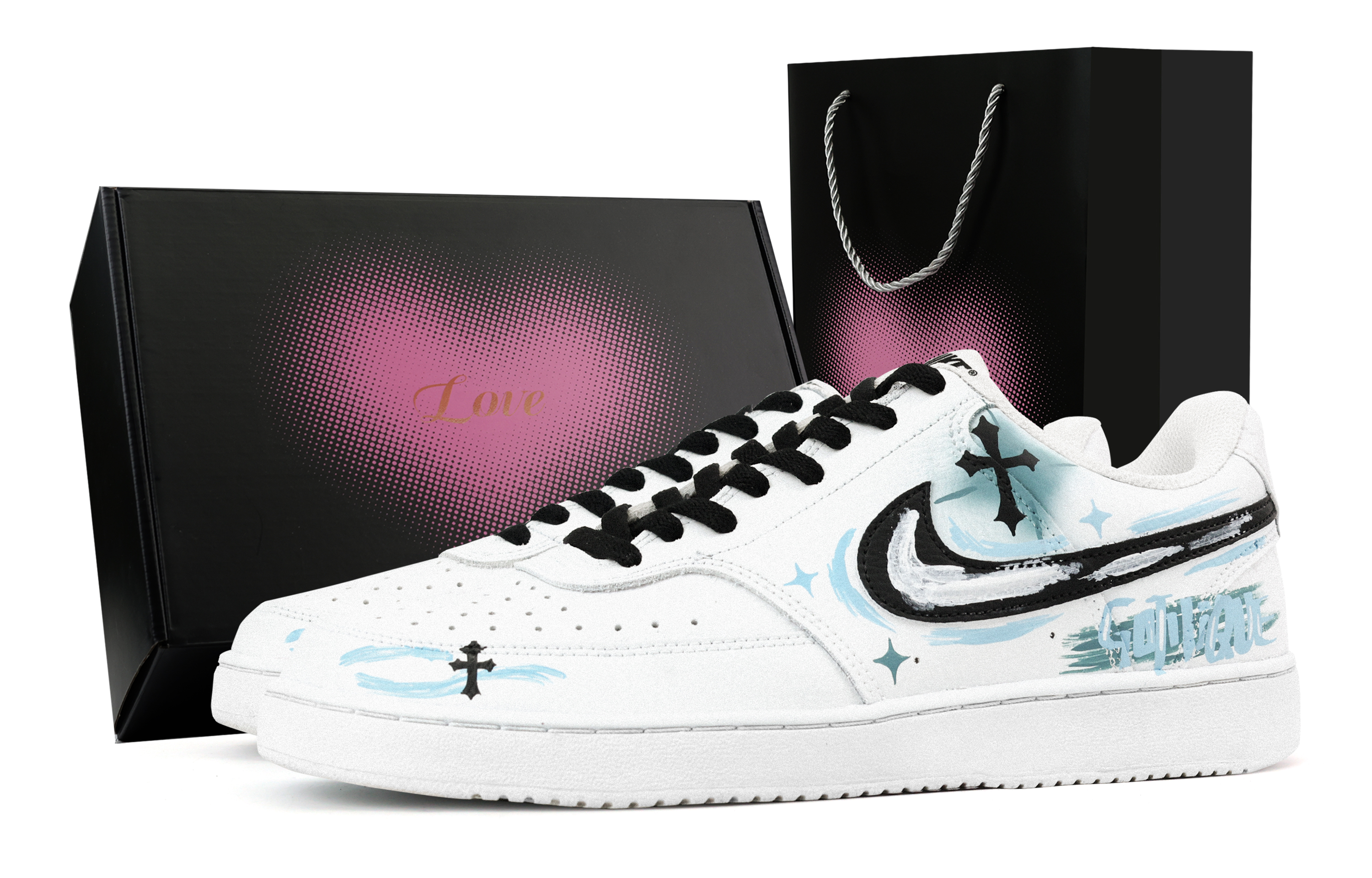 

Nike Кроссовки Court Vision 1 Faith Of The Wind, износостойкие, низкие, для скейтбординга, мужские, небесно-голубые