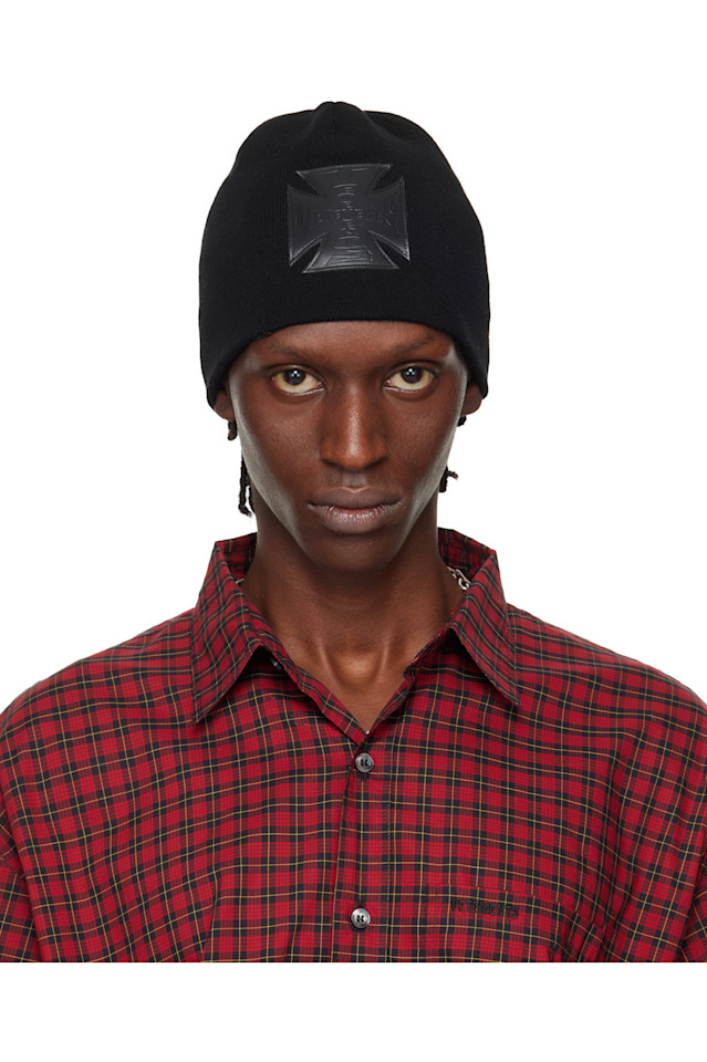 

Кожаная байкерская шапка с логотипом в виде креста Vetements, черный