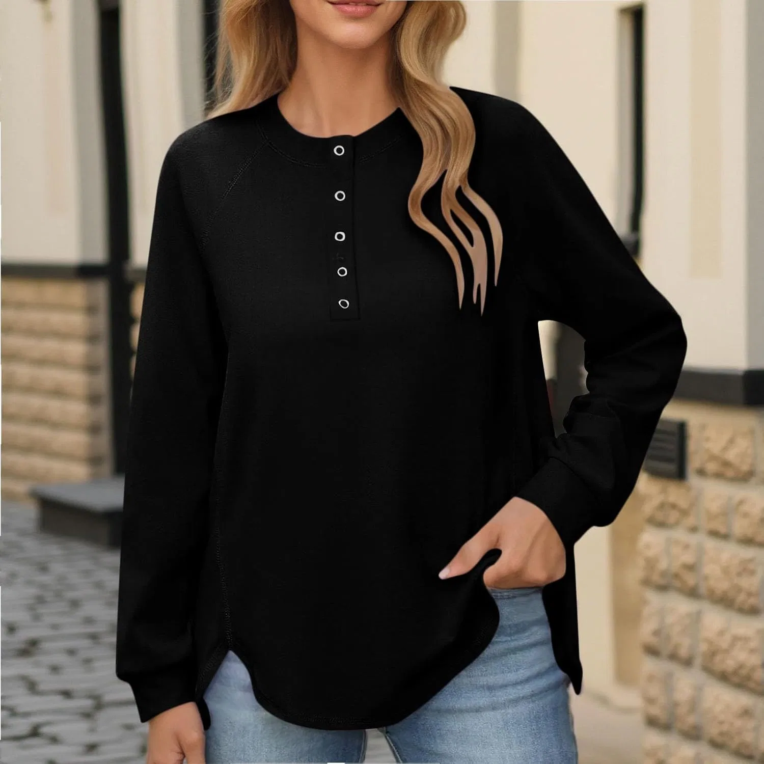 Женская толстовка с капюшоном, свободный крой, Black — фото 3