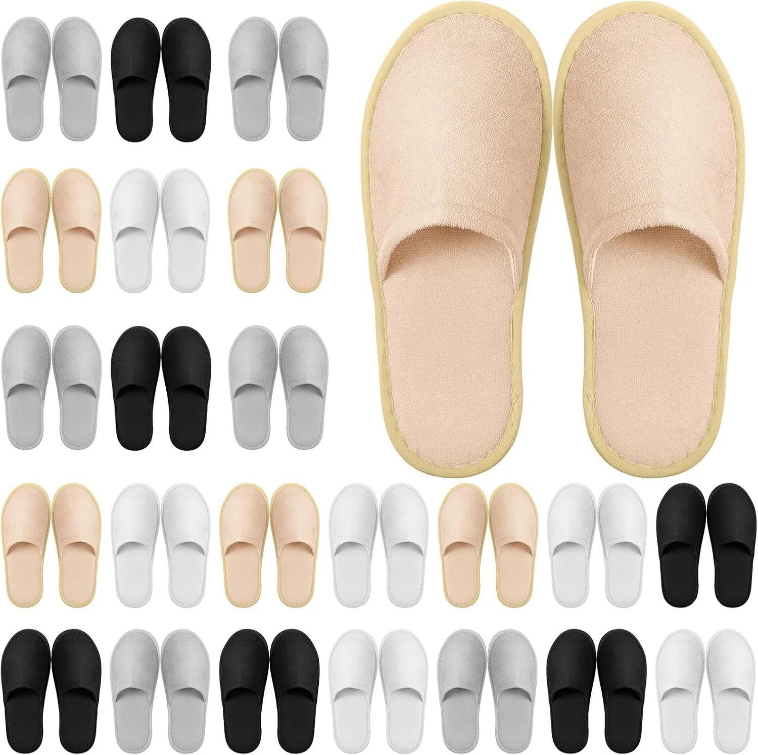 Набор одноразовых тапочек с закрытым носком для гостей, 24 пары Geyoga, White, Light Grey, Black, Khaki