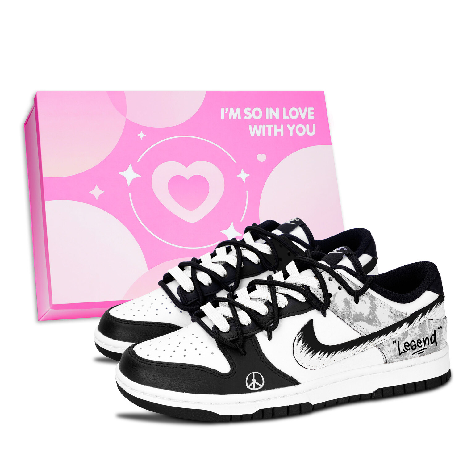 

Nike Кроссовки для скейтбординга Dunk Black White, Ink Stamp Legacy, износостойкие, низкие, унисекс, серый