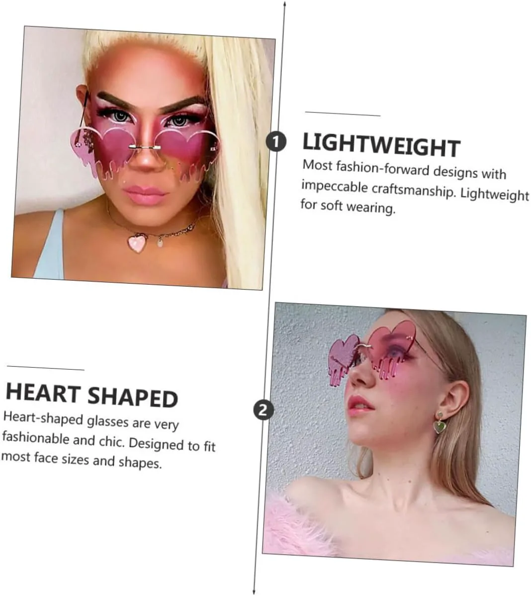 

Женские солнцезащитные очки Milisten в форме сердца без оправы, фиолетовые, креативные, для вечеринок и пляжа, легкие и стильные, с оригинальным дизайном, Purple