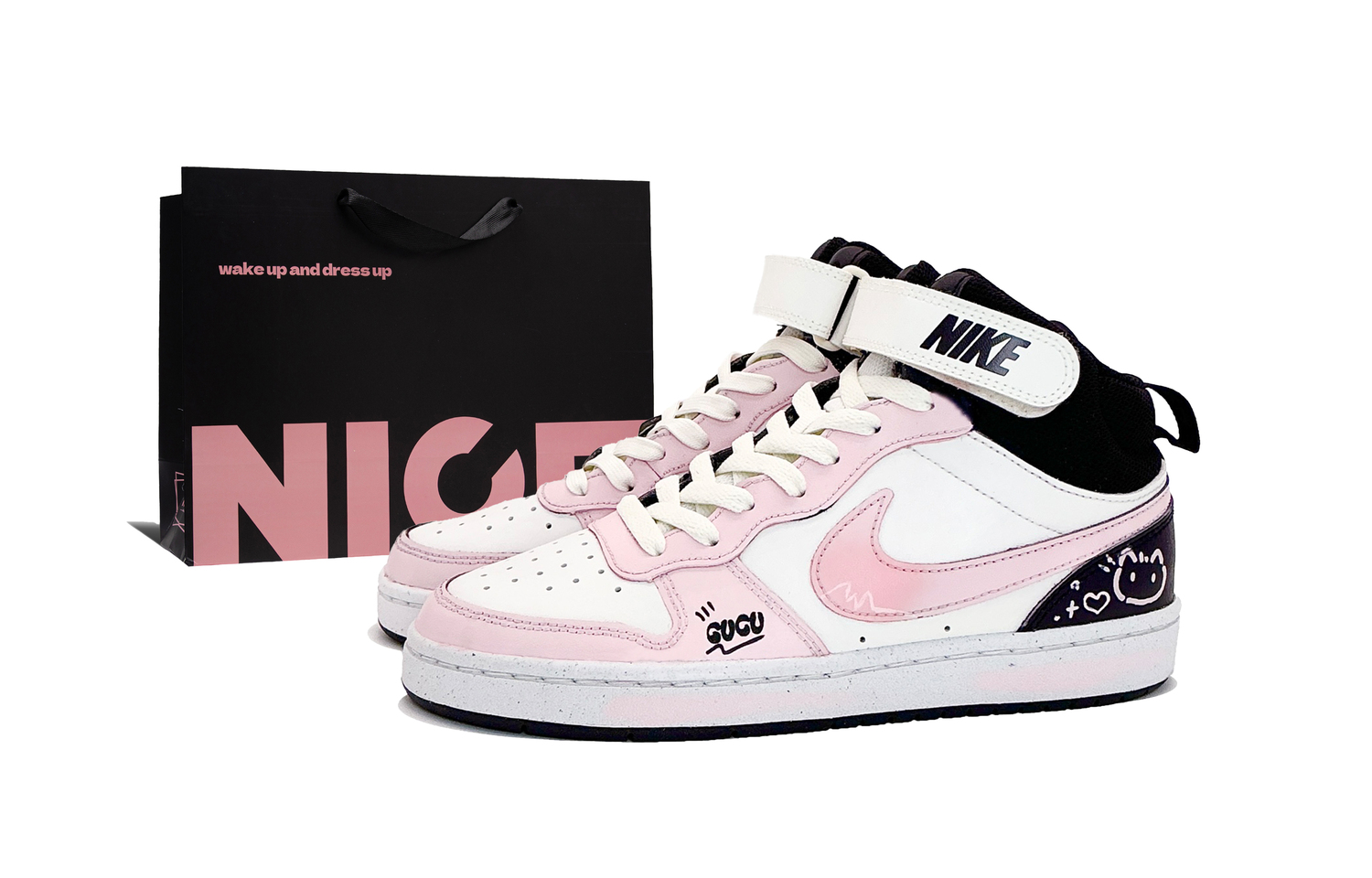 

Court Borough 2 Sweet Lucky Cat Mid top Kids' Skateboarding Shoes Unisex Nike, розовый