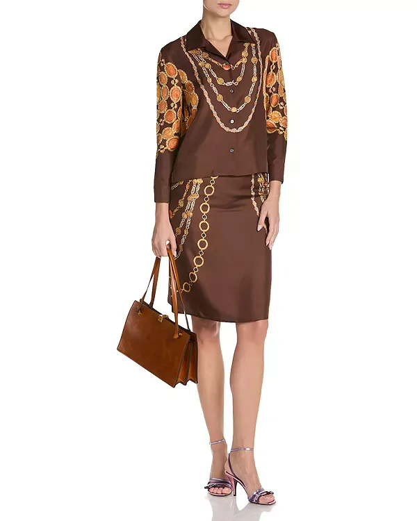 Шелковая твиловая рубашка с принтом "Влюбленный" Versace, Chocolate/Amber — фото 3