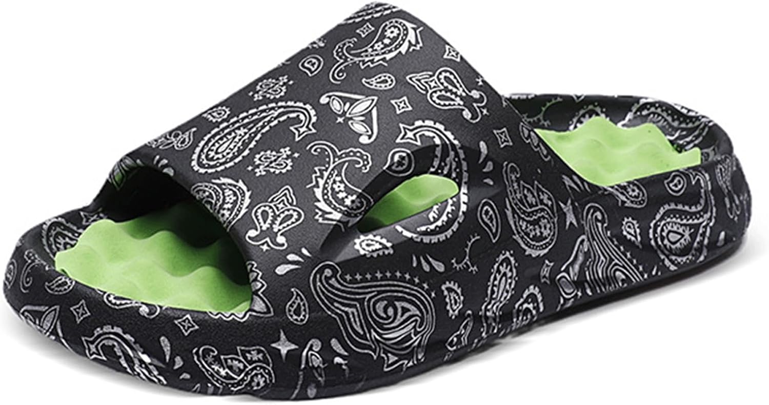 

Шлепанцы с облачной подошвой LOTUSTAR для мужчин и женщин с массажной толстой подошвой, стильной графической банданой, подушкой, противоскользящие для душа, ванной, дома, бассейна и пляжа, черный