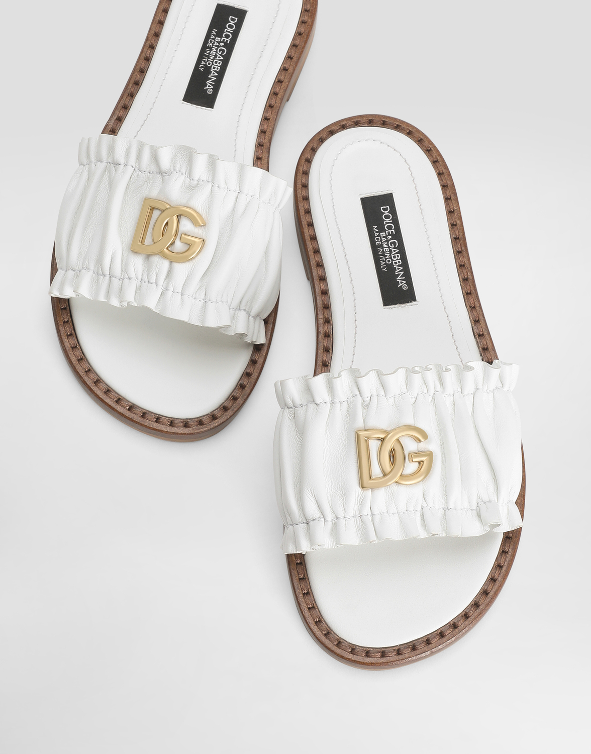 Плоские тапочки из кожи наппа DOLCE & GABBANA, белый — фото 4