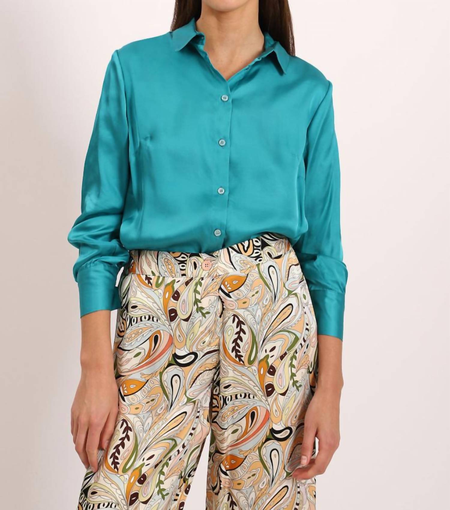 

Рубашка на пуговицах Maximillion Satin в цвете Teal Dixie