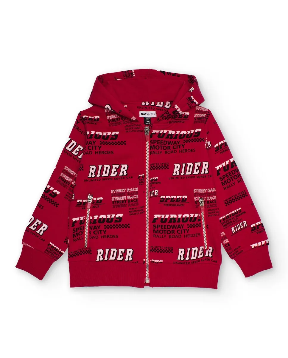 

Красная детская толстовка с капюшоном с принтом текста Tuc tuc