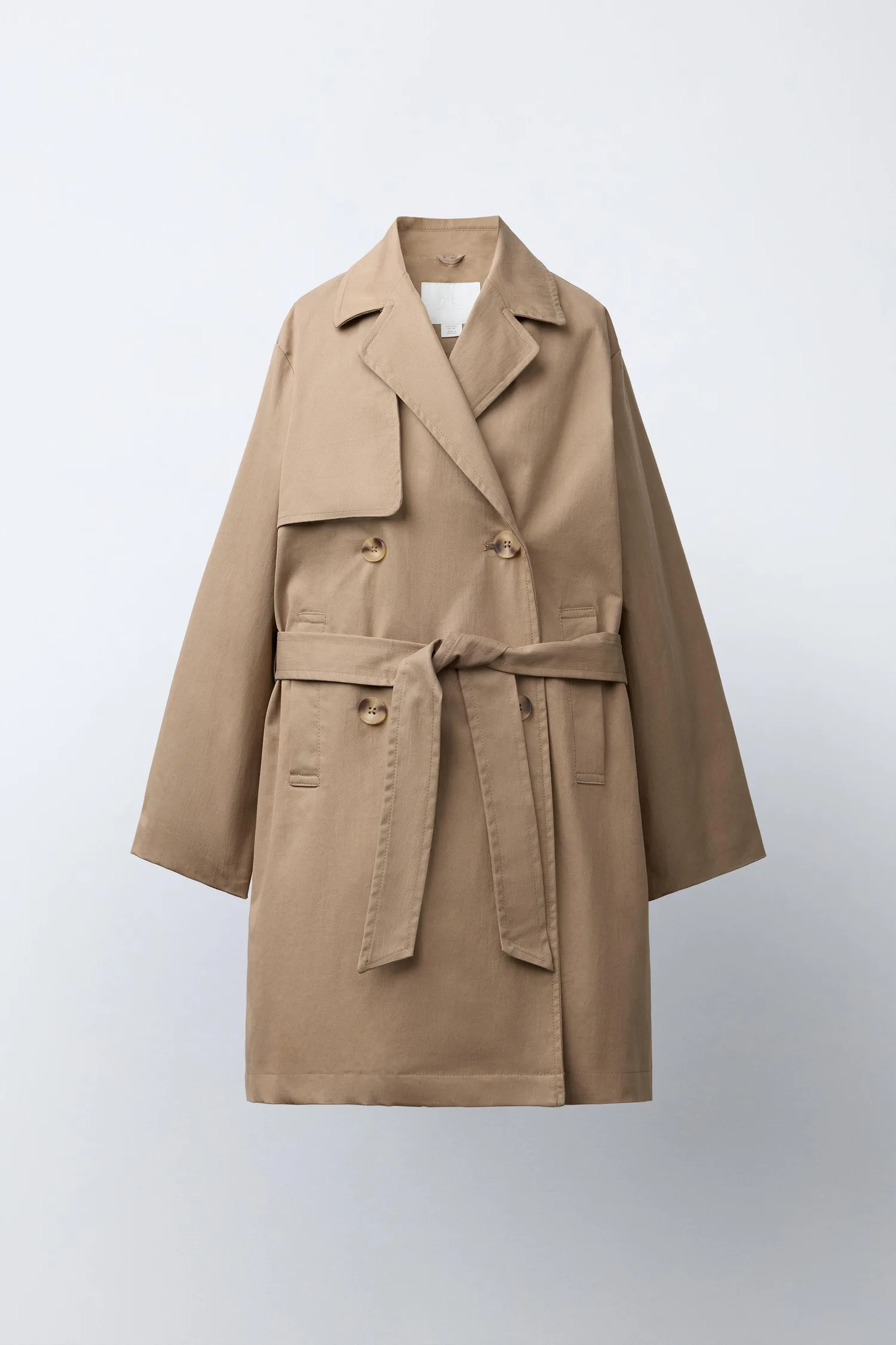Длинный тренч с поясом Zara, бежевый