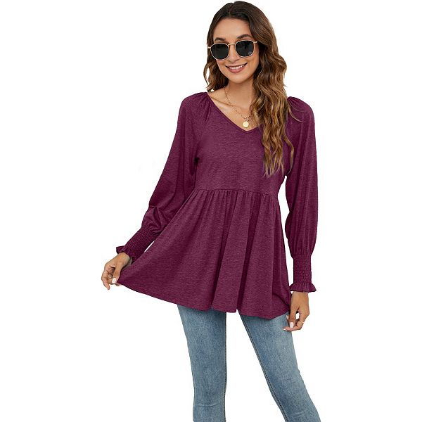 

Женская блузка с длинным рукавом и v-образным вырезом Yesfashion, Wine Red