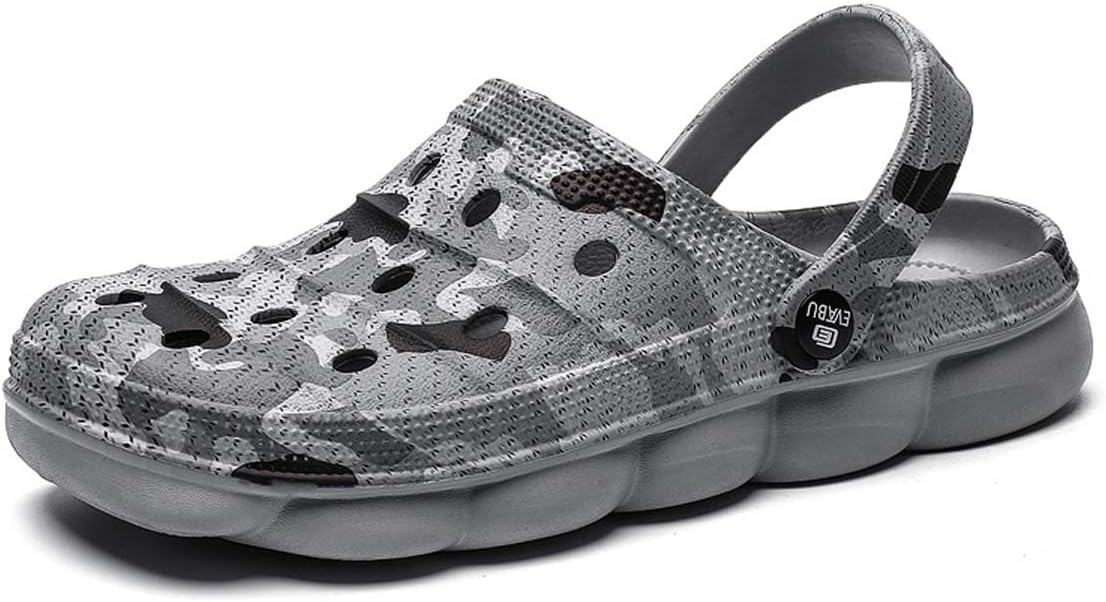 

HYDLONGR Мужские и женские легкие сандалии для сада с плоской подошвой, дышащие, быстросохнущие пляжные шлепанцы, нескользящие сабо и мюли, серый