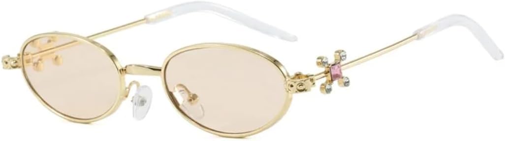 

Ретро овальные женские солнцезащитные очки, высококачественная оправа с бриллиантовой инкрустацией, в стиле стимпанк, мужские повседневные универсальные очки с защитой от УФ-излучения UV400 UATXTAU, Golden Champagne