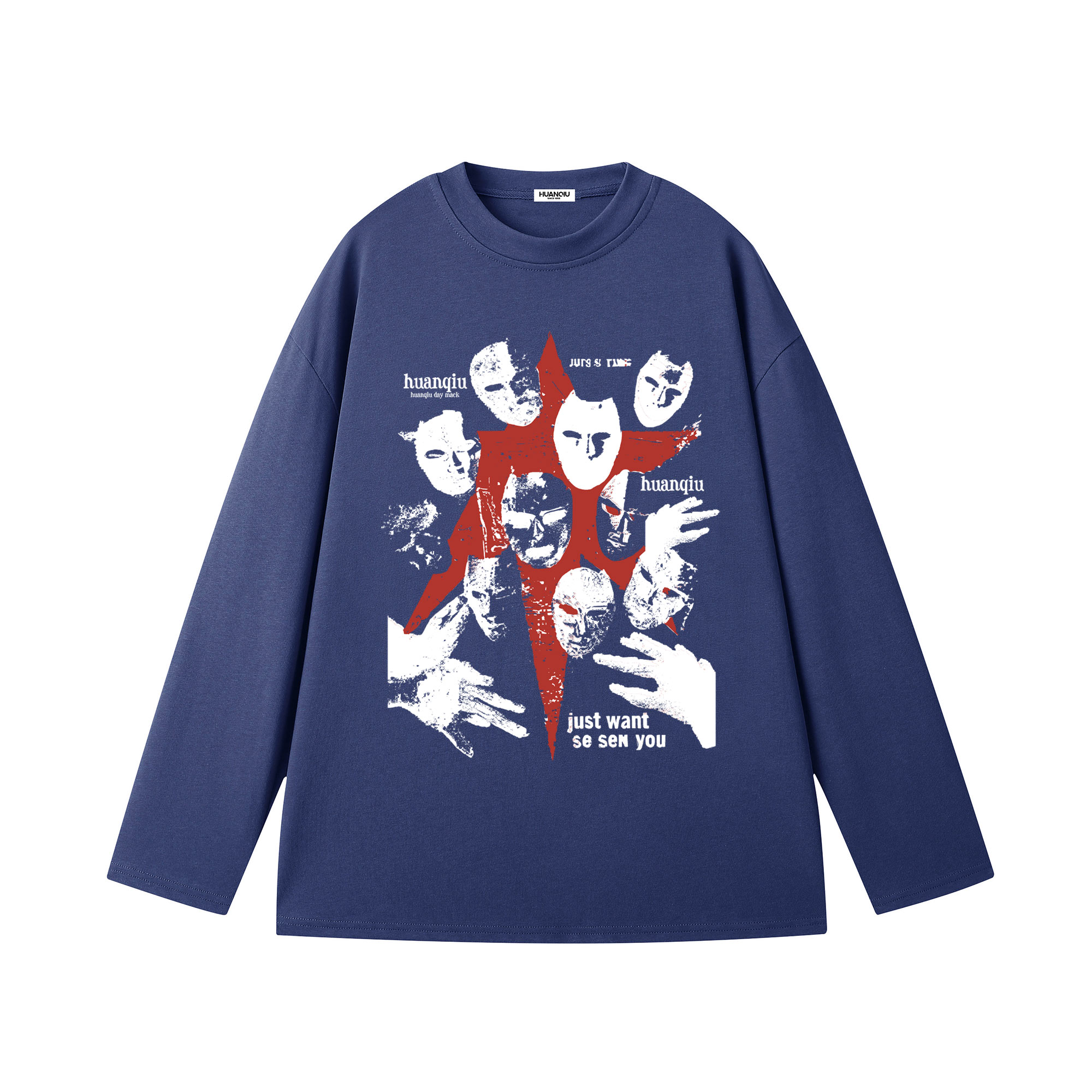 

Футболка Unisex Crew Neck Moderate Straight Fit HUANQIU, темно-синий