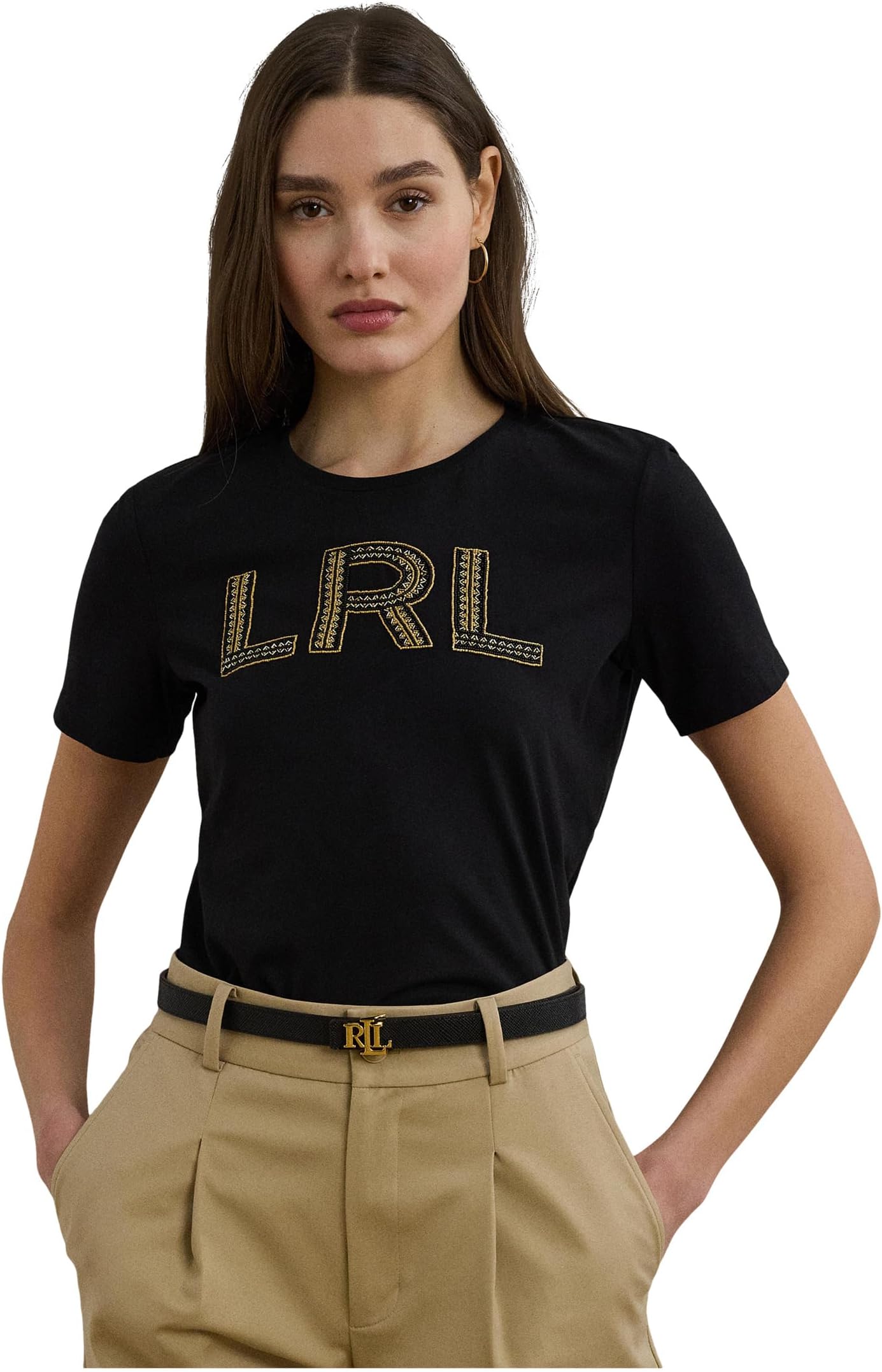 

Футболка Lauren Ralph Lauren Beaded-logo Cotton Jersey Tee, черный