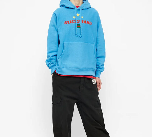 Толстовка Gucci men's band stars logo popover blue, синий — фото 3