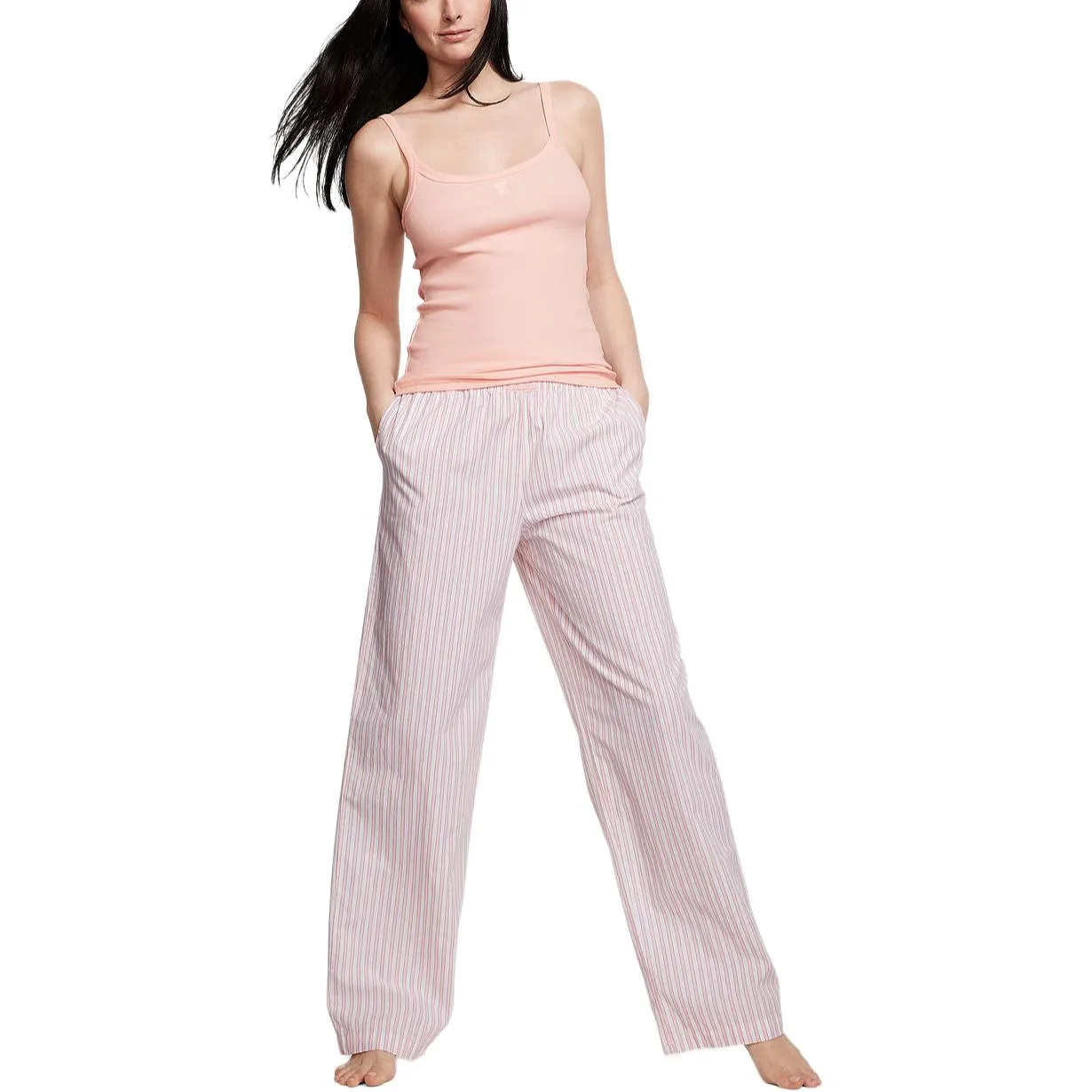 Victoria's Secret Комплект пижамы Sweet Limited Cotton Tank Tee Jama Set в бледно-розовую полоску — фото 2