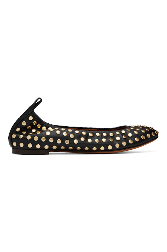 Балетки из кожи со шпильками Lanvin, черный