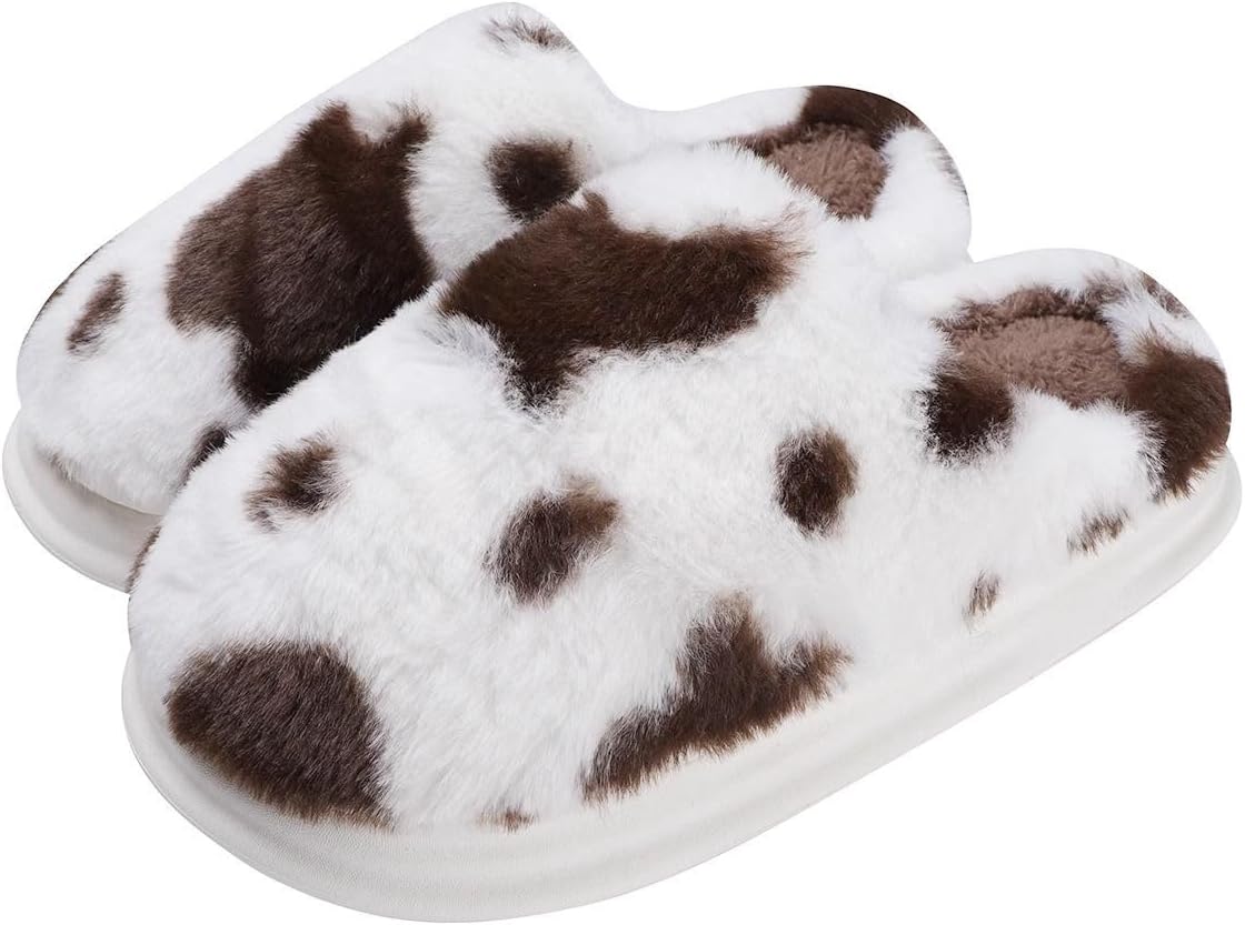 

Тапочки Vuqofkc с коровой, пушистые тапочки, зимние теплые уютные, с нескользящей подошвой для женщин и мужчин, домашняя обувь с мягкой теплой подкладкой, для дома и улицы, Coffee a